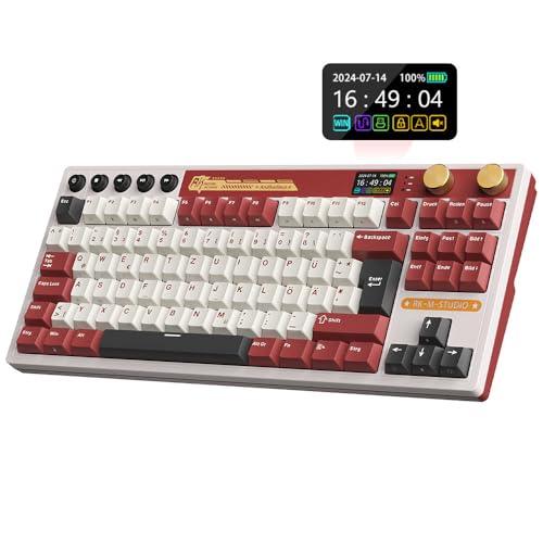 RK ROYAL KLUDGE M87 Mechanische Tastatur Kabellos mit Display und Doppelknopf, Gasket 75% Gaming Tastatur TKL, QWERTZ Bluetooth/2.4Ghz/USB-C RGB, 7500 mAh, Hot Swap Linear Creamy Switches von RK ROYAL KLUDGE