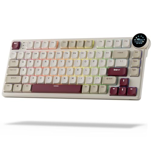 RK ROYAL KLUDGE N80 Low Profile Mechanische Tastatur mit Smart Display & Knopf, Top Mount 75% Kabellose Mechanische Tastatur BT/2.4G/USB-C, Software-Unterstützung, 80 Tasten, Braune Schalter von RK ROYAL KLUDGE