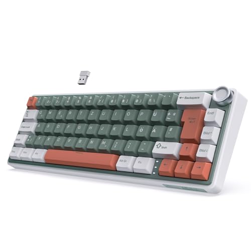 RK ROYAL KLUDGE R65 Gaming Tastatur 60 Prozent mit Knopf, Gasket Mechanische Tastatur Kabellos Bluetooth/2.4G/USB-C RGB PBT Tastenkappen QWERTZ QMK/VIA, Hot Swap Linearer Creamy Switches von RK ROYAL KLUDGE