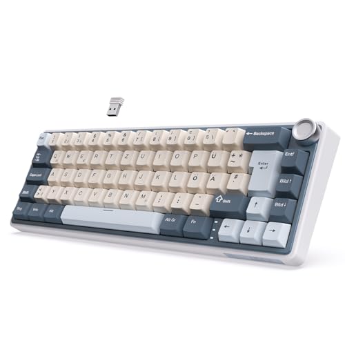 RK ROYAL KLUDGE R65 Mechanische Tastatur 60 Prozent mit Knopf, Gasket Gaming Tastatur Kabellos Bluetooth/2.4G/USB-C RGB PBT Tastenkappen QWERTZ QMK/VIA, Hot Swap Linearer Creamy Switches von RK ROYAL KLUDGE
