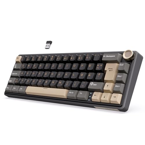 RK ROYAL KLUDGE R65 Mechanische Tastatur Kabellos, 60% Prozent Gaming Tastatur QWERTZ Gasket RGB mit Knopf und PBT Tastenkappen, Bluetooth/2.4G/USB-C QMK/VIA, Hot Swap Linearer Creamy Switches von RK ROYAL KLUDGE