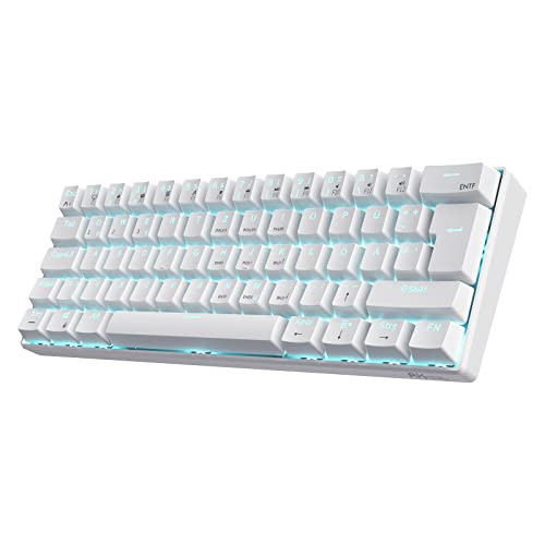 RK ROYAL KLUDGE RK61-DE 60% Bluetooth/kabelgebundene / 2,4 GHz kabellose mechanische Tastatur, 61 Tasten, Hot-Swap-fähige Blaue Schalter Gaming-Tastatur, kompatibel für Win/Mac/Android/IOS, Weiß von RK ROYAL KLUDGE