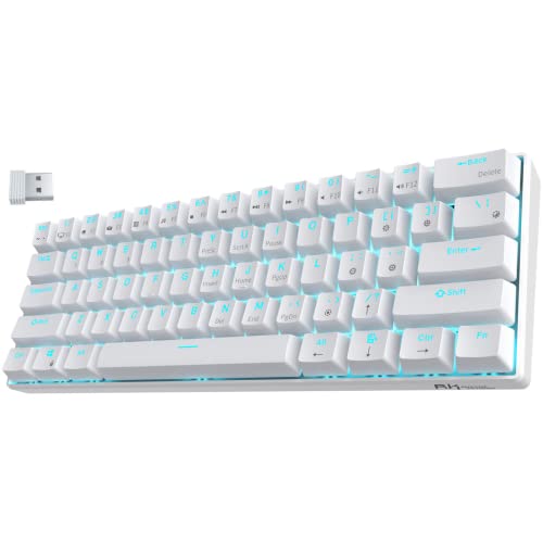 RK ROYAL KLUDGE RK61 Mechanische Gaming-Tastatur, kabellos, 60%, ultrakompakt, mit blauem Clicky-Schalter, kompatibel für die Verbindung mit Mehreren Geräten, Weiß von RK ROYAL KLUDGE