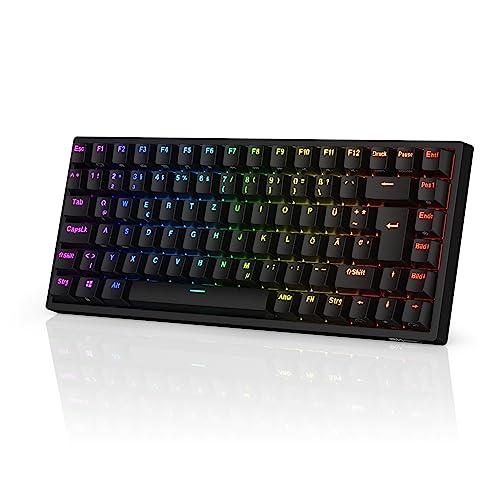 RK ROYAL KLUDGE RK84-DE 75% Gaming-Tastatur, 85 Tasten Kompakte Bluetooth Mechanische 2.4Ghz Tastatur, Braune Schalter, RGB Hintergrundbeleuchtung, für Mac & Windows, Schwarz von RK ROYAL KLUDGE