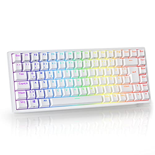 RK ROYAL KLUDGE RK84-DE 75% Gaming-Tastatur, 85 Tasten Kompakte TKL Bluetooth Mechanische Tastatur, Brauner Schalter, RGB Hintergrundbeleuchtung, 2.4Ghz, für Mac & Windows von RK ROYAL KLUDGE