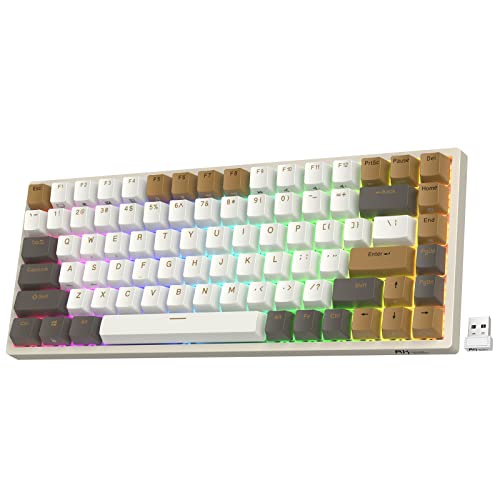 RK ROYAL KLUDGE RK84 RGB Limited Edition, 75% Triple Modi BT5.0/2.4G/USB-C Hot-Swap-fähige mechanische Tastatur, 84 Tasten Wireless Bluetooth Gaming Keyboard, RK Yellow Switch, Macchiato Weiß von RK ROYAL KLUDGE