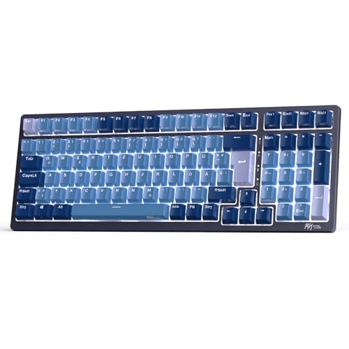 RK ROYAL KLUDGE RK98 Mechanische Tastatur Kabellose Gaming Tastatur 2.4G/Bluetooth 5.1/USB-C RGB Hinterleuchtet Deutsches Layout QWERTZ 100 Tasten Hot Swappable Braune Schalter, Blau von RK ROYAL KLUDGE