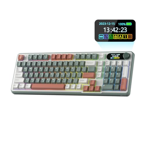 RK ROYAL KLUDGE S98 Mechanische Tastatur mit Smart Display & Knopf, Top Mount 96% Kabellose Mechanische Tastatur BT/2.4G/USB-C, Hot-Swap-fähige, Software, Massiver Akku, 98 Tasten, QWERTY von RK ROYAL KLUDGE