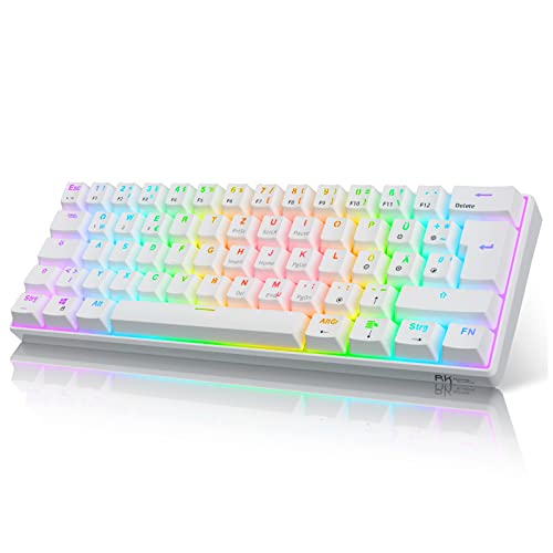 RK61 Mechanische Gaming-Tastatur, 2,4 GHz Kabellose/Bluetooth/Verkabelte 60% Mechanische Tastatur 61 Tasten, Hot-Swap-fähiger Roter Schalter mit RGB Kompatibel für Win/Mac, Weiß (QWERTZ) von RK ROYAL KLUDGE