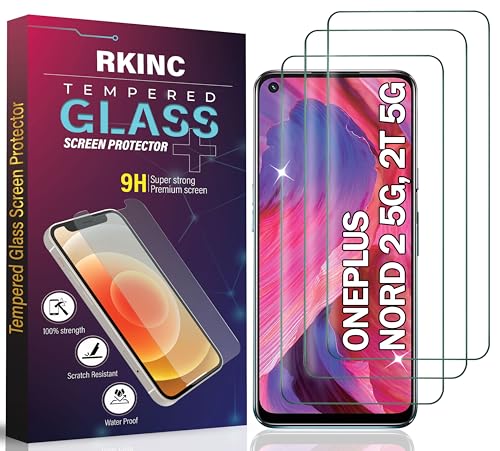 RKINC 3 Stück, Panzerglas Schutz Glas für OnePlus Nord 2 5G, Nord 2T 5G, Panzer HD Displayschutzfolie, 0,33 mm kratzfest, splitterfrei, blasenfrei, lebenslangeGarantie von RKINC