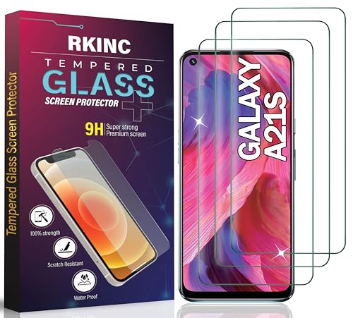 RKINC 3 Stück, Panzerglas Schutz Glas für Samsung Galaxy A21s, Panzer HD Displayschutzfolie, 0,33 mm kratzfest, splitterfrei, blasenfrei, lebenslangeGarantie von RKINC
