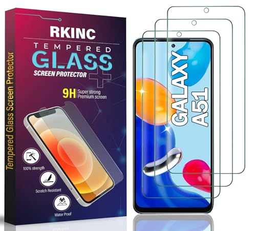 RKINC 3 Stück, Panzerglas Schutz Glas für Samsung Galaxy A51, Panzer HD Displayschutzfolie, 0,33 mm kratzfest, splitterfrei, blasenfrei, lebenslangeGarantie von RKINC