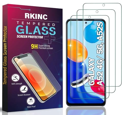 RKINC 3 Stück, Panzerglas Schutz Glas für Samsung Galaxy A52, A52 5G, A52S 5G, Panzer HD Displayschutzfolie, 0,33 mm kratzfest, splitterfrei, blasenfrei, lebenslangeGarantie von RKINC