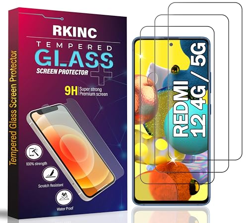 RKINC 3 Stück, Panzerglas Schutz Glas für Xiaomi Redmi 12 4G / 5G, Panzer HD Displayschutzfolie, 0,33 mm kratzfest, splitterfrei, blasenfrei, lebenslangeGarantie von RKINC