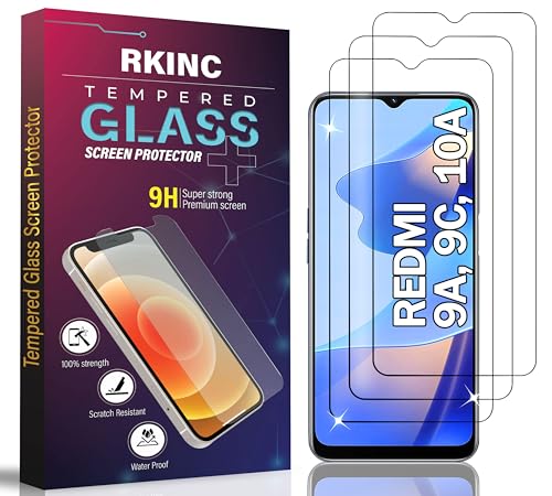 RKINC 3 Stück, Panzerglas Schutz Glas für Xiaomi Redmi 9A, Xiaomi Redmi 9C, Redmi 10A, Panzer HD Displayschutzfolie, 0,33 mm kratzfest, splitterfrei, blasenfrei, lebenslangeGarantie von RKINC