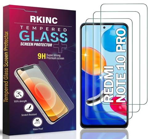 RKINC 3 Stück, Panzerglas Schutz Glas für Xiaomi Redmi Note 10 Pro, 10 Pro Max 4G, Panzer HD Displayschutzfolie, 0,33 mm kratzfest, splitterfrei, blasenfrei, lebenslangeGarantie von RKINC