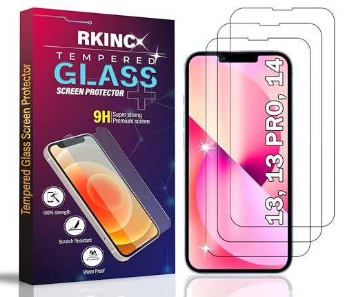 RKINC 3 Stück, Panzerglas Schutz Glas für iPhone 13 / iPhone 13 Pro/iPhone 14 6.1-Inch, Panzer HD Displayschutzfolie, 0,33 mm kratzfest, splitterfrei, blasenfrei, lebenslangeGarantie von RKINC