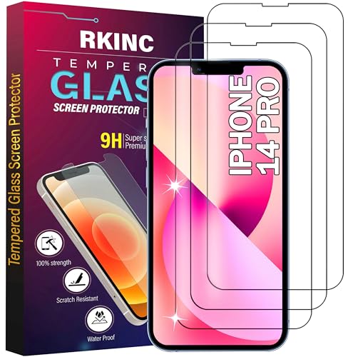 RKINC 3 Stück, Panzerglas Schutz Glas für iPhone 14 Pro 6.1-Inch, Panzer HD Displayschutzfolie, 0,33 mm kratzfest, splitterfrei, blasenfrei, lebenslangeGarantie von RKINC