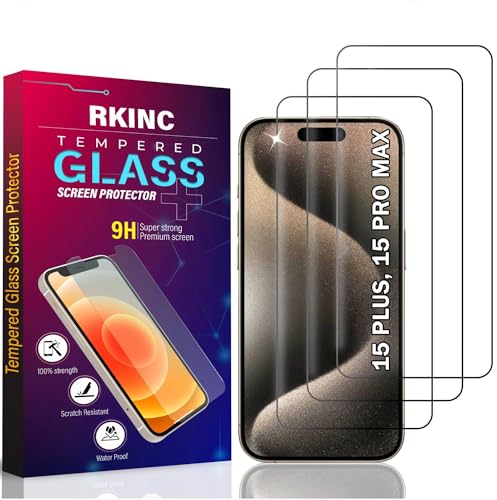 RKINC 3 Stück, Panzerglas Schutz Glas für iPhone 15 Plus/iPhone 15 Pro Max 6.7-Inch, Panzer HD Displayschutzfolie, 0,33 mm kratzfest, splitterfrei, blasenfrei, lebenslangeGarantie von RKINC
