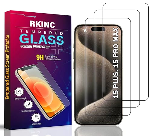 RKINC 3 Stück, Panzerglas Schutz Glas für iPhone 15 Pro Max 6.7-Inch, Panzer HD Displayschutzfolie, 0,33 mm kratzfest, splitterfrei, blasenfrei, lebenslangeGarantie von RKINC