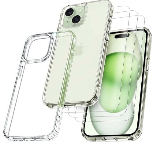 RKINC Hülle für iPhone 15 6,1 Zoll, Nie Vergilbung Handyhülle Militärnorm Stoßfest Anti-Kratzt, 1 Schutzhülle mit 3 Stück Panzerglas Panzer Schutz Glas Transparent RKINC Hülle für iPhone 15 6,1 Zoll, Nie Vergilbung Handyhülle Militärnorm Stoßfest Anti-Kratzt, 1 Schutzhülle mit 3 Stück Panzerglas Panzer Schutz Glas Transparent von RKINC