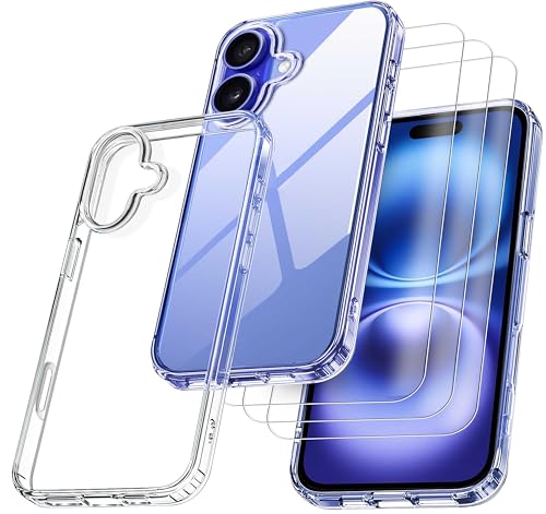 RKINC Hülle für iPhone 16, Nie Vergilbung Handyhülle Militärnorm Stoßfest Anti-Kratzt, 1 Schutzhülle mit 3 Stück Panzerglas Panzer Schutz Glas Transparent RKINC Hülle für iPhone 16, Nie Vergilbung Handyhülle Militärnorm Stoßfest Anti-Kratzt, 1 Schutzhülle mit 3 Stück Panzerglas Panzer Schutz Glas Transparent von RKINC