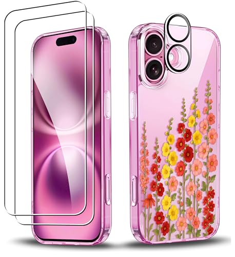 RKINC Hülle für iPhone 16, Nie Vergilbung Handyhülle Militärnorm Stoßfest Anti-Kratzt Blumenmuster, 1 Schutzhülle+2 Panzerglas+Kameraschutz für Frauen und Mädchen, Design01 RKINC Hülle für iPhone 16, Nie Vergilbung Handyhülle Militärnorm Stoßfest Anti-Kratzt Blumenmuster, 1 Schutzhülle+2 Panzerglas+Kameraschutz für Frauen und Mädchen, Design01 von RKINC