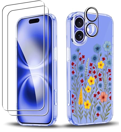 RKINC Hülle für iPhone 16, Nie Vergilbung Handyhülle Militärnorm Stoßfest Anti-Kratzt Blumenmuster, 1 Schutzhülle+2 Panzerglas+Kameraschutz für Frauen und Mädchen, Design02 RKINC Hülle für iPhone 16, Nie Vergilbung Handyhülle Militärnorm Stoßfest Anti-Kratzt Blumenmuster, 1 Schutzhülle+2 Panzerglas+Kameraschutz für Frauen und Mädchen, Design02 von RKINC