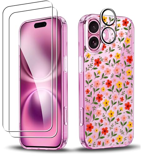 RKINC Hülle für iPhone 16, Nie Vergilbung Handyhülle Militärnorm Stoßfest Anti-Kratzt Blumenmuster, 1 Schutzhülle+2 Panzerglas+Kameraschutz für Frauen und Mädchen, Design04 RKINC Hülle für iPhone 16, Nie Vergilbung Handyhülle Militärnorm Stoßfest Anti-Kratzt Blumenmuster, 1 Schutzhülle+2 Panzerglas+Kameraschutz für Frauen und Mädchen, Design04 von RKINC