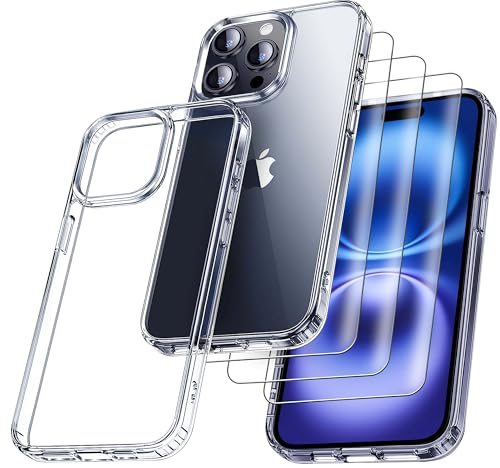 RKINC Hülle für iPhone 16 Pro Max, Nie Vergilbung Handyhülle Militärnorm Stoßfest Anti-Kratzt, 1 Schutzhülle mit 3 Stück Panzerglas Panzer Schutz Glas Transparent RKINC Hülle für iPhone 16 Pro Max, Nie Vergilbung Handyhülle Militärnorm Stoßfest Anti-Kratzt, 1 Schutzhülle mit 3 Stück Panzerglas Panzer Schutz Glas Transparent von RKINC