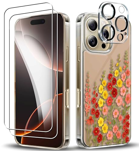 RKINC Hülle für iPhone 16 Pro Max, Nie Vergilbung Handyhülle Militärnorm Stoßfest Anti-Kratzt Blumenmuster, 1 Schutzhülle+2 Panzerglas+Kameraschutz für Frauen und Mädchen, Design01 RKINC Hülle für iPhone 16 Pro Max, Nie Vergilbung Handyhülle Militärnorm Stoßfest Anti-Kratzt Blumenmuster, 1 Schutzhülle+2 Panzerglas+Kameraschutz für Frauen und Mädchen, Design01 von RKINC