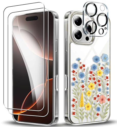 RKINC Hülle für iPhone 16 Pro Max, Nie Vergilbung Handyhülle Militärnorm Stoßfest Anti-Kratzt Blumenmuster, 1 Schutzhülle+2 Panzerglas+Kameraschutz für Frauen und Mädchen, Design02 RKINC Hülle für iPhone 16 Pro Max, Nie Vergilbung Handyhülle Militärnorm Stoßfest Anti-Kratzt Blumenmuster, 1 Schutzhülle+2 Panzerglas+Kameraschutz für Frauen und Mädchen, Design02 von RKINC