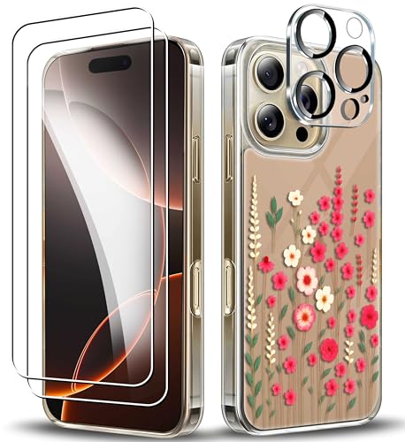 RKINC Hülle für iPhone 16 Pro Max, Nie Vergilbung Handyhülle Militärnorm Stoßfest Anti-Kratzt Blumenmuster, 1 Schutzhülle+2 Panzerglas+Kameraschutz für Frauen und Mädchen, Design03 RKINC Hülle für iPhone 16 Pro Max, Nie Vergilbung Handyhülle Militärnorm Stoßfest Anti-Kratzt Blumenmuster, 1 Schutzhülle+2 Panzerglas+Kameraschutz für Frauen und Mädchen, Design03 von RKINC