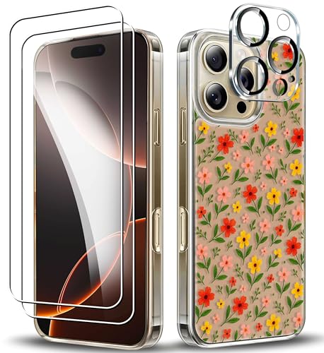 RKINC Hülle für iPhone 16 Pro Max, Nie Vergilbung Handyhülle Militärnorm Stoßfest Anti-Kratzt Blumenmuster, 1 Schutzhülle+2 Panzerglas+Kameraschutz für Frauen und Mädchen, Design04 RKINC Hülle für iPhone 16 Pro Max, Nie Vergilbung Handyhülle Militärnorm Stoßfest Anti-Kratzt Blumenmuster, 1 Schutzhülle+2 Panzerglas+Kameraschutz für Frauen und Mädchen, Design04 von RKINC