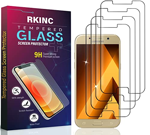 RKINC Panzer Schutz Glas [4 Stück] für Samsung Galaxy A3 2017, Hartglasfolie Displayschutzfolie, 0,33 mm [lebenslangeGarantie] [kratzfest] [splitterfrei] [blasenfrei] von RKINC