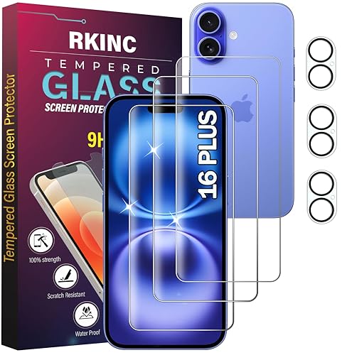 RKINC Panzerglas Schutz Glas für iPhone 16 Plus 6.7-Inch mit Kamera Schutzfolie, 3+3 Stück, Panzer HD Displayschutzfolie, Anti- Kratzer, Bläschenfrei, 9H Härte, HD-Klar RKINC Panzerglas Schutz Glas für iPhone 16 Plus 6.7-Inch mit Kamera Schutzfolie, 3+3 Stück, Panzer HD Displayschutzfolie, Anti- Kratzer, Bläschenfrei, 9H Härte, HD-Klar von RKINC