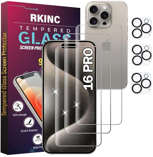 RKINC Panzerglas Schutz Glas für iPhone 16 Pro 6.1-Inch mit Kamera Schutzfolie, 3+3 Stück, Panzer HD Displayschutzfolie, Anti- Kratzer, Bläschenfrei, 9H Härte, HD-Klar RKINC Panzerglas Schutz Glas für iPhone 16 Pro 6.1-Inch mit Kamera Schutzfolie, 3+3 Stück, Panzer HD Displayschutzfolie, Anti- Kratzer, Bläschenfrei, 9H Härte, HD-Klar von RKINC