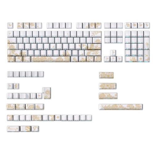 RKJRTK 146Keys Keycaps Customs Platinum-Stickerei-Tastenkappen-Set Seitendruck Hintergrundbeleuchtung Tastenkappen für mechanische Tastatur von RKJRTK