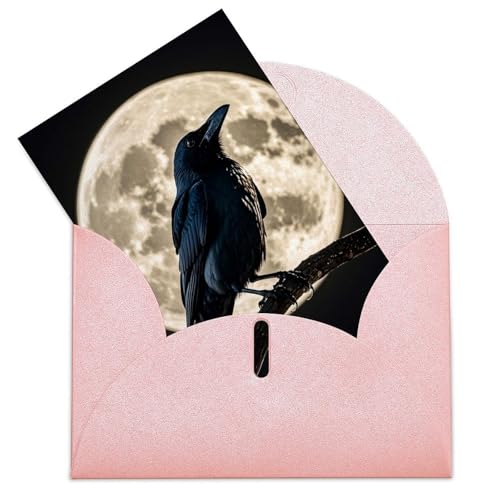 RKJVB Grußkarte für Damen und Herren, schwarze Krähe auf Vollmond, Geburtstagskarten mit Umschlägen, 15 x 9,9 cm, süße Karten, blanko, Grußkarten für Party, Büro, Feiern, Veranstaltung, RKJVB Grußkarte für Damen und Herren, schwarze Krähe auf Vollmond, Geburtstagskarten mit Umschlägen, 15 x 9,9 cm, süße Karten, blanko, Grußkarten für Party, Büro, Feiern, Veranstaltung, von RKJVB