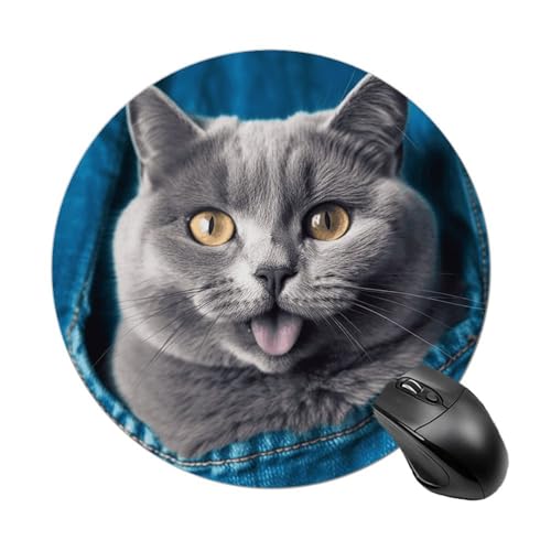 Rundes Mauspad, blaue Katze, rutschfeste Gummiunterseite, kleines Mauspad, wasserdicht, Mauspad für Computer, Laptop, 20 x 20 cm Rundes Mauspad, blaue Katze, rutschfeste Gummiunterseite, kleines Mauspad, wasserdicht, Mauspad für Computer, Laptop, 20 x 20 cm von RKJVB