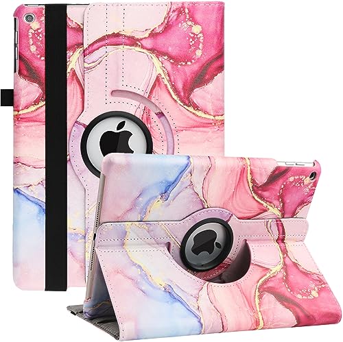 Hülle für iPad 9. Generation 2021 / iPad 8. Generation 2020 / iPad 7. Generation 2019 10.2 Zoll, 360 Grad Rotierend Stand Schutzhülle Cover mit Auto Schlaf/Wach Funktion (Pink Marble) von RLINGX