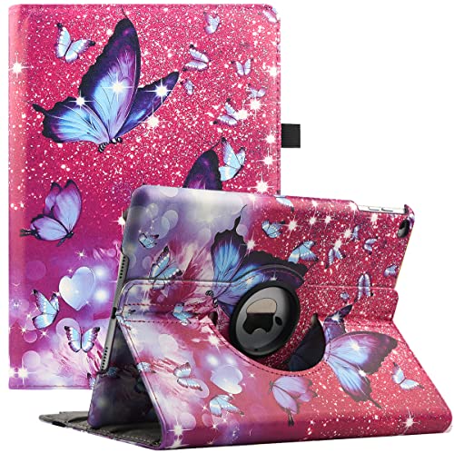 Hülle für iPad Air 2/Air 1/iPad 9,7 Zoll 2018/2017 (5./6. Generation), 360 Grad Verstellbare Schutzhülle mit Multi-Winkel Viewing und Auto Schlaf/Wach Funktion (Purple Butterfly) von RLINGX