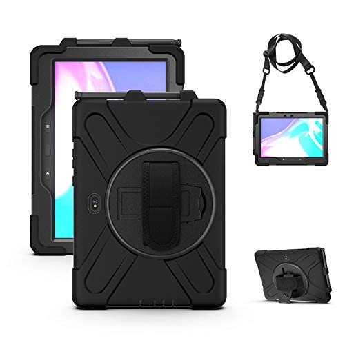 RLTech Hülle für Galaxy Tab Active Pro, 360 Grad drehbar mit Ständer, Handgurt Gehäuse Hybrid-SchwerLast Stoßfest Schutzhülle für Samsung Tab Active Pro 10.1 T540/T545/T547, Schwarz von RLTech