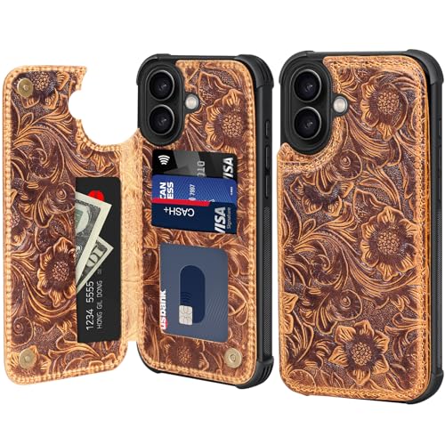 RMAWRAD kompatibel mit iPhone 16 Plus Brieftasche hülle 6.7 Zol, Premium Leder Klapphülle Handyhülle mit Kartenhalter Standfunktion Magnetschnalle Wallet Flip Case langlebig Dunkel braun von RMAWRAD