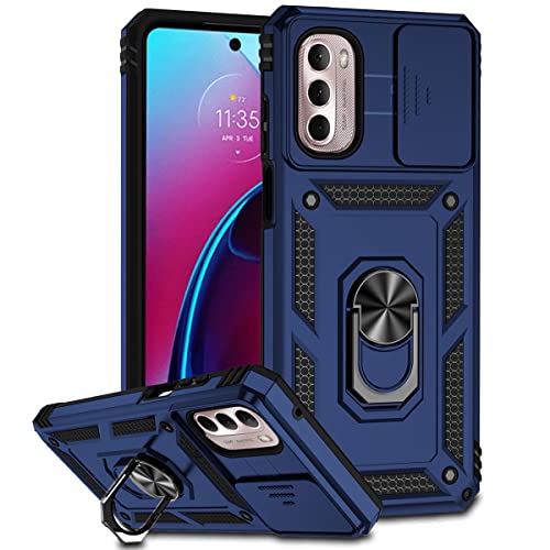 RMSOL Hülle Kompatibel mit Motorola Moto G62 5G, Dual Layer Silica TPU + PC Harter Handyhülle, mit Kameraschutz und 360 Grad Ring Ständer, Blau von RMSOL