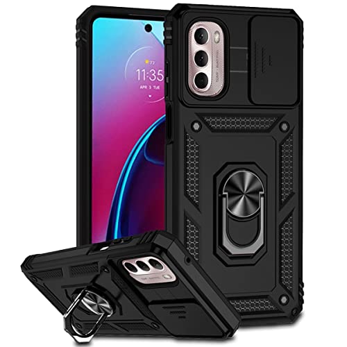 RMSOL Hülle Kompatibel mit Motorola Moto G62 5G, Dual Layer Silica TPU + PC Harter Handyhülle, mit Kameraschutz und 360 Grad Ring Ständer, Schwarz von RMSOL