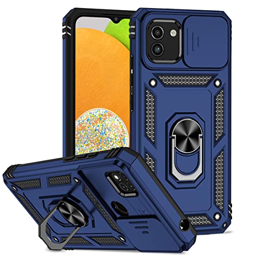 RMSOL Hülle Kompatibel mit Samsung Galaxy A03 5G, Dual Layer Silica TPU + PC Harter Handyhülle, mit Kameraschutz und 360 Grad Ring Ständer, Blau von RMSOL