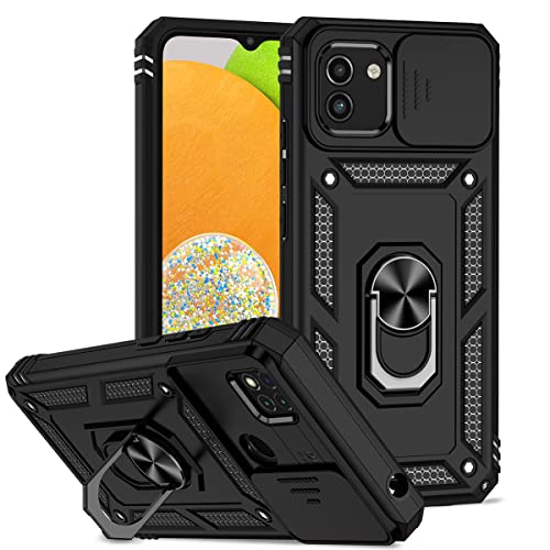 RMSOL Hülle Kompatibel mit Samsung Galaxy A03 5G, Dual Layer Silica TPU + PC Harter Handyhülle, mit Kameraschutz und 360 Grad Ring Ständer, Schwarz von RMSOL