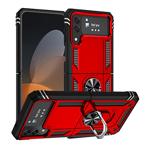 RMSOL Hülle Kompatibel mit Samsung Galaxy Z Flip4 5G (Z Flip 4), Dual Layer Silica TPU + PC Harter Handyhülle Mit Ständer, Rot von RMSOL