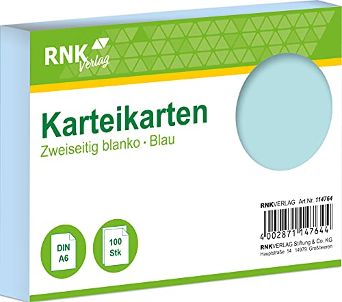 RNK 114764 - Karteikarten blanko blau, DIN A6, 1 Packung à 100 Karten von RNK - Verlag